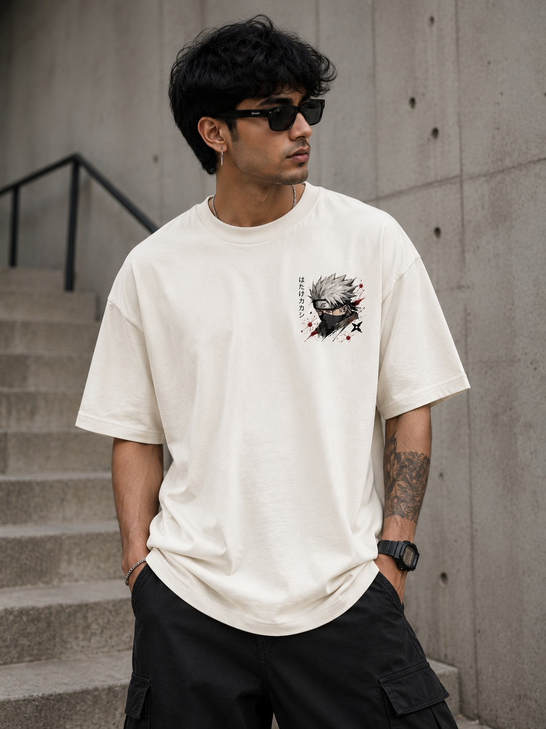 Team 7 Naruto Oversized Anime T-Shirt – Premium Cotton | Off White
