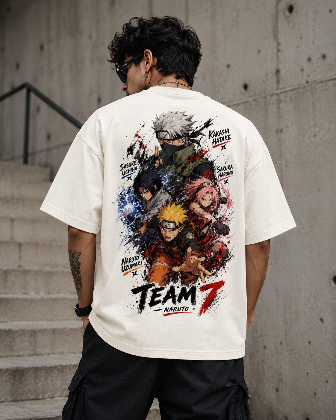 Team 7 Naruto Oversized Anime T-Shirt – Premium Cotton | Off White