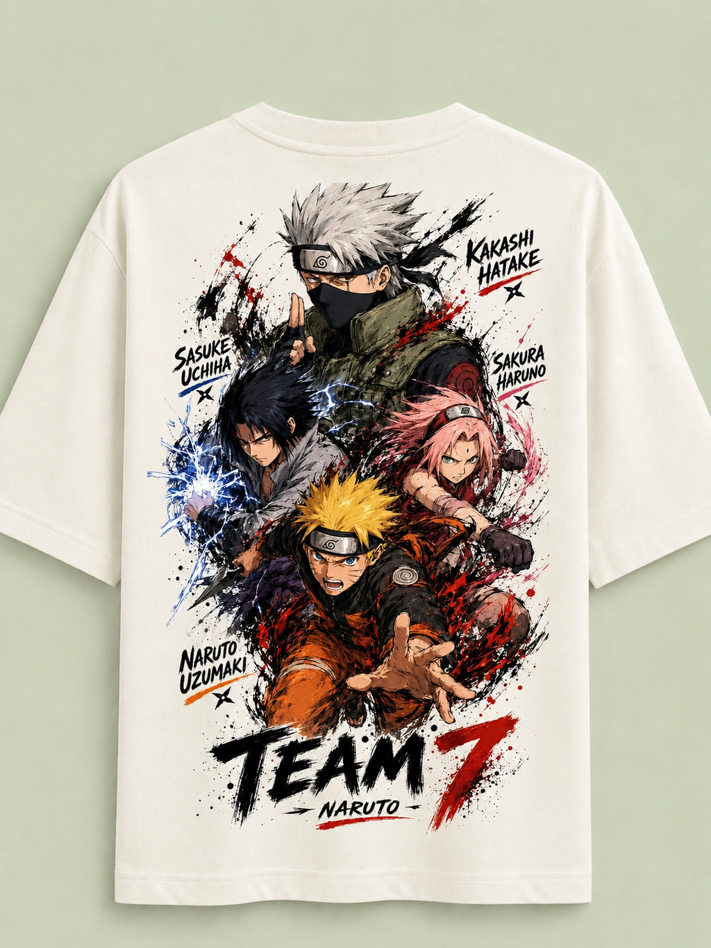 Team 7 Naruto Oversized Anime T-Shirt – Premium Cotton | Off White